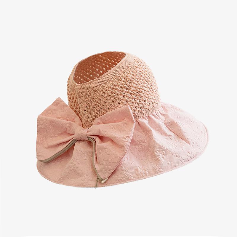 Hat Style Versatile Sweet Solid Color Bow Wide Brimmed Womens Hatscaps Sunshade