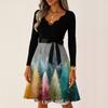 Women's Casual Fashion V Neck Long Sleeve Christmas Printed Party Vintage Long Dresses