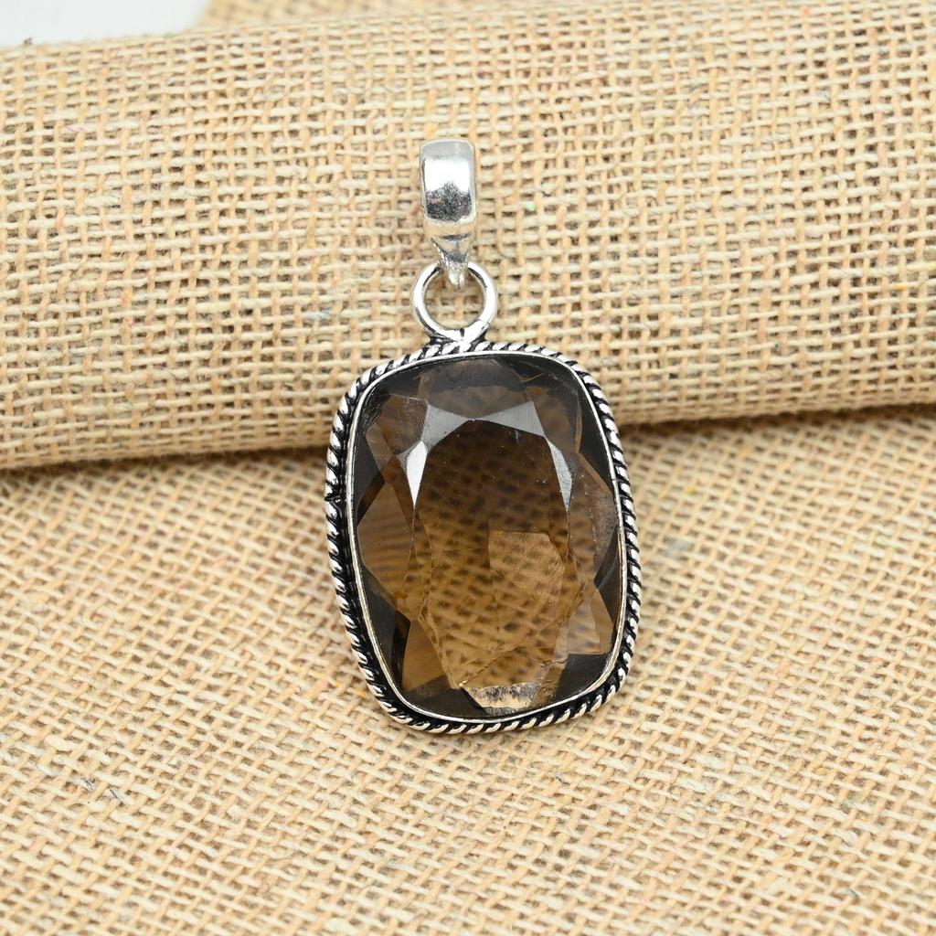 Røykfarget Topas Edelsten 925 Sterlingsølv Håndlaget Smykke Dame Anheng