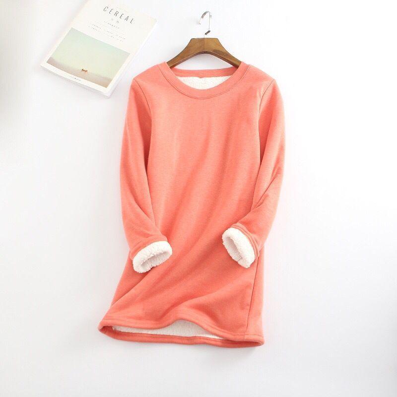 Plus Size Thickened Velvet Warm Tops Women Winter Casual Bottoming Fleece T Shirt Solid Color O-Neck Sweatershirts
