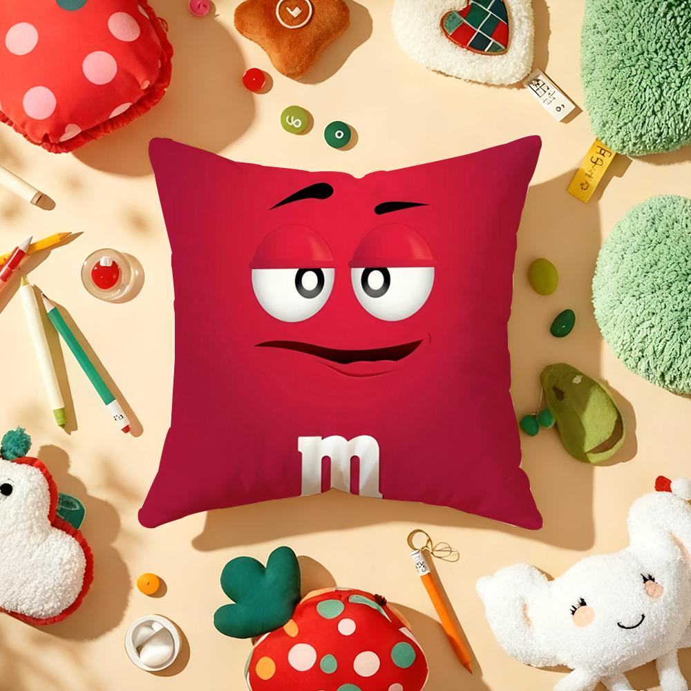 Cute Funny Art M-M&M'S Cushion Cover Plush Fabric Soft Double-Sided Printed Sofa Warm Winter Home Child Gift Pillow Case
