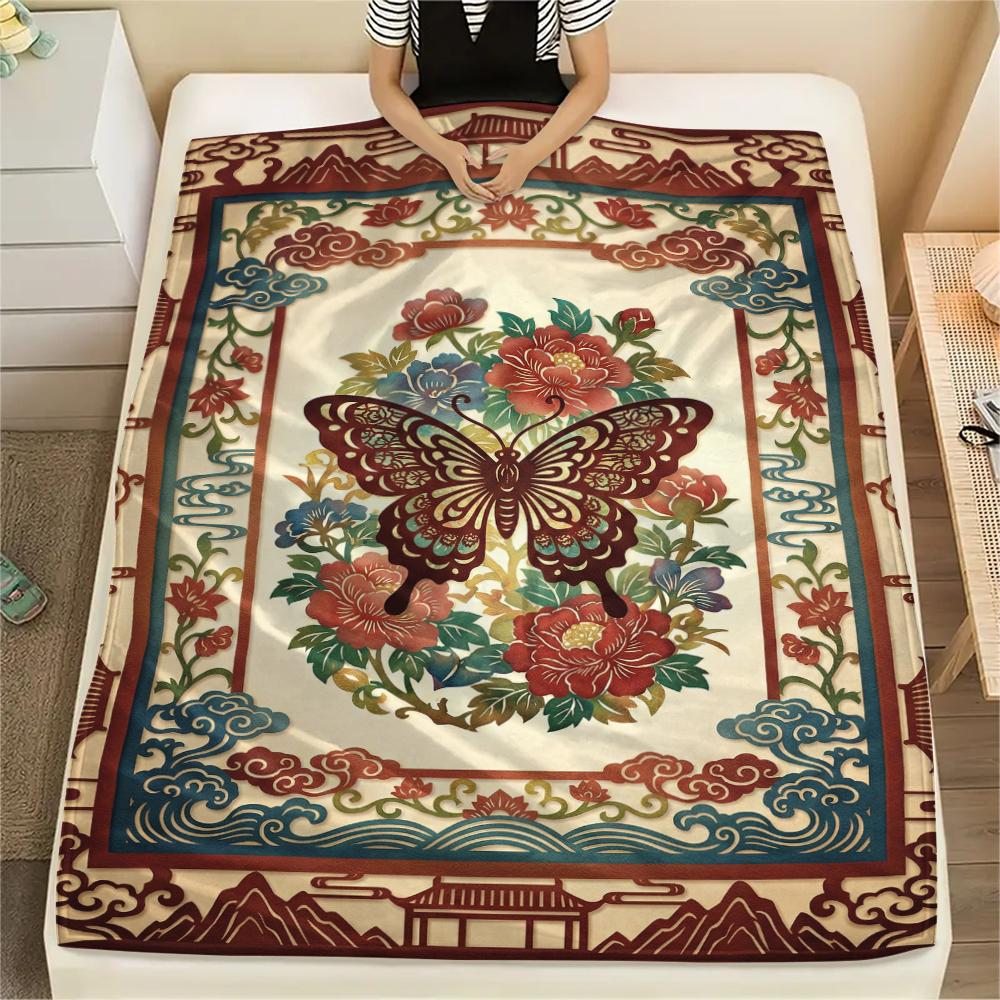 

Classical Butterfly Print Flannel Blanket, High quality Comfortable for All Seasons, Home Decor, Warmth and Comfort, Perfect for Christmas Gifts46 80cm x 120cm