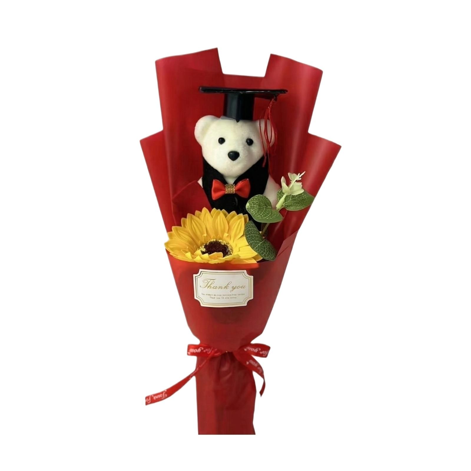 Graduation Bouquet Sunflower Bear Dr. Doll Bouquet Sunflower Flower Soap Flower Fake Flower Bouquet Graduation Gift One Size красный