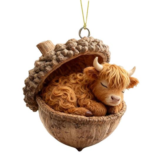 Forest Animal Acorn Hanging Ornaments Acrylic Christmas Tree Decor with Squirrel Rabbit Pony Designs 2D Flat Pendants for Holiday Gifting