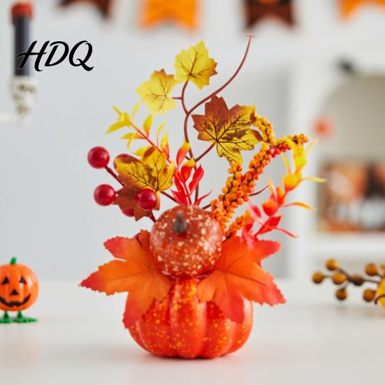 Thanksgiving Home Decoration Fall Artificial Pumpkin Table Centerpiece Autumn Fake with Sunflowers Realistic Props Maple Leaves Berries for