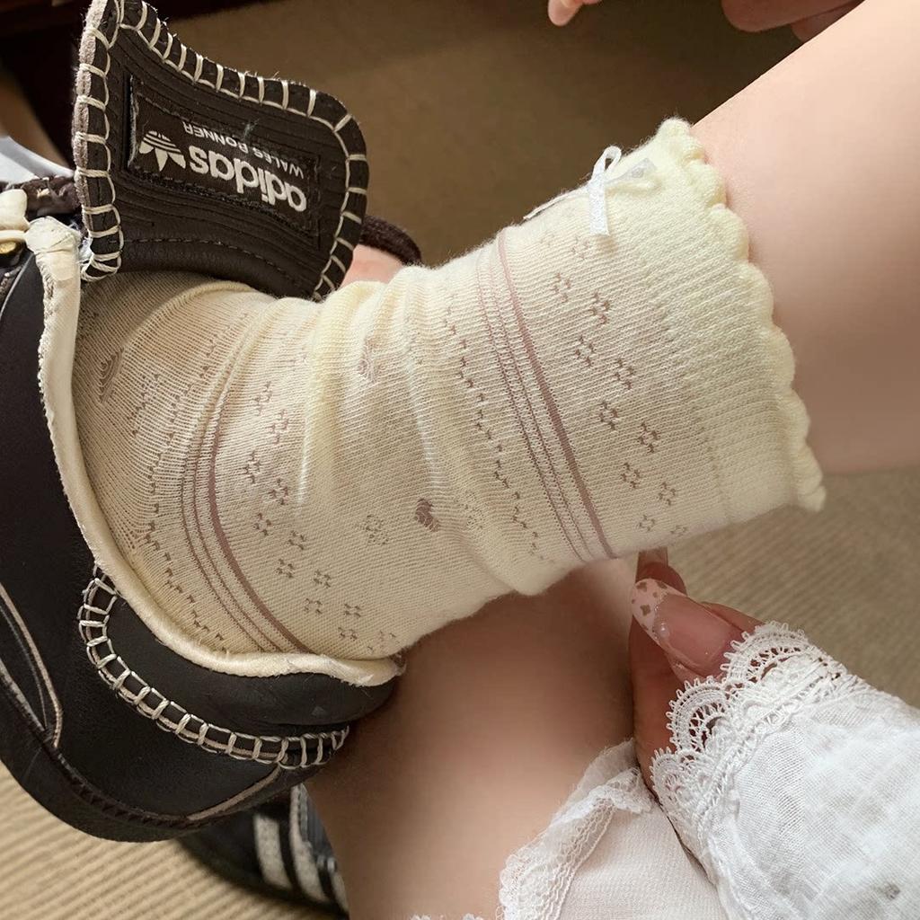Ins Love Bow White Socks Women'S Summer Hollow Thin Transparent Tube Socks Ballet Style Boneless Pile Socks