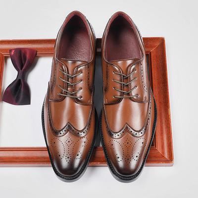 Height Increasing Insole New British Style Lace-up Brogue Leather Shoes Men's Business Formal Derby Shoes Pointed Casual
