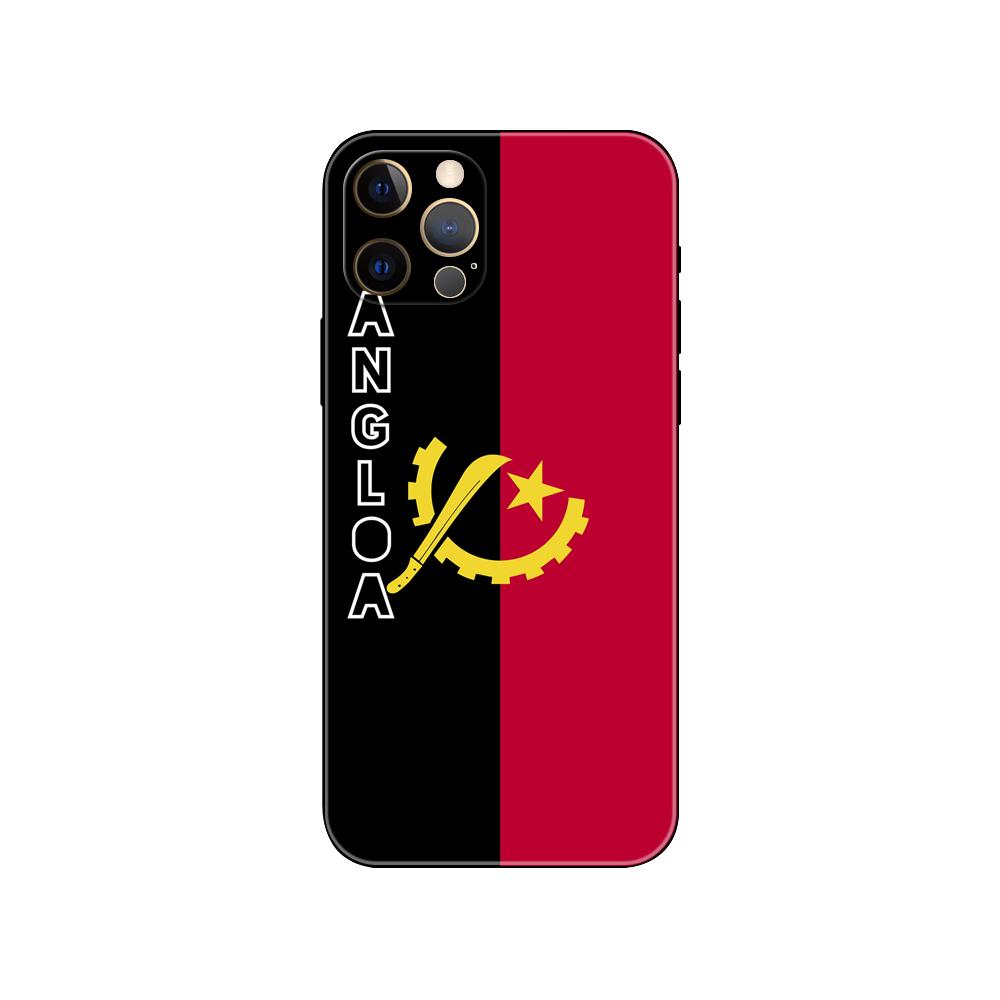 Schwarze TPU-Hülle für iPhone 5 5s se 2020 6 6s 7 8 plus x 10 XR XS 11 12 13 mini pro MAX Rückseite Angola Flagge