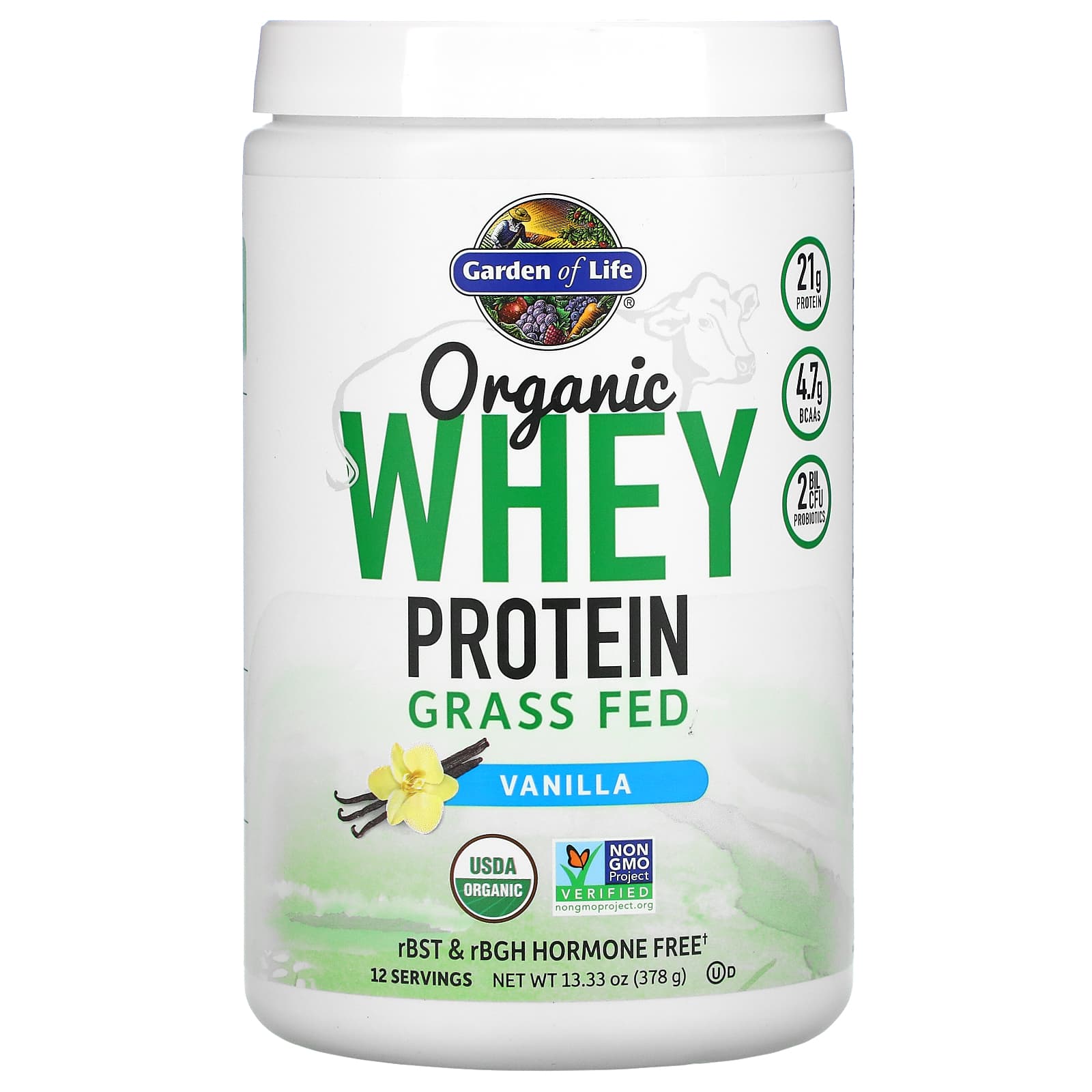

Garden of Life, Grass-Fed Organic Whey Protein, Vanilla, 13.33 oz (378 g)
