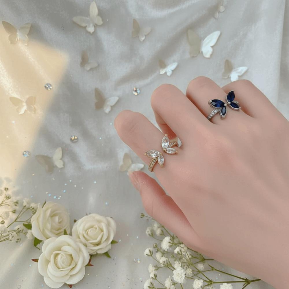 Exquisite Zircon Butterfly Ring Light Luxury Finger Jewelry Light Luxury Crystal Ring Daily