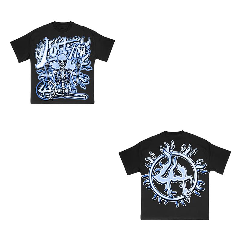 

Retro Lost in The Hills Flame Skull Graphics Cotton Short Sleeve T-Shirt Men Y2K Vintage Oversize Tshirt Streetwear Women Tops M