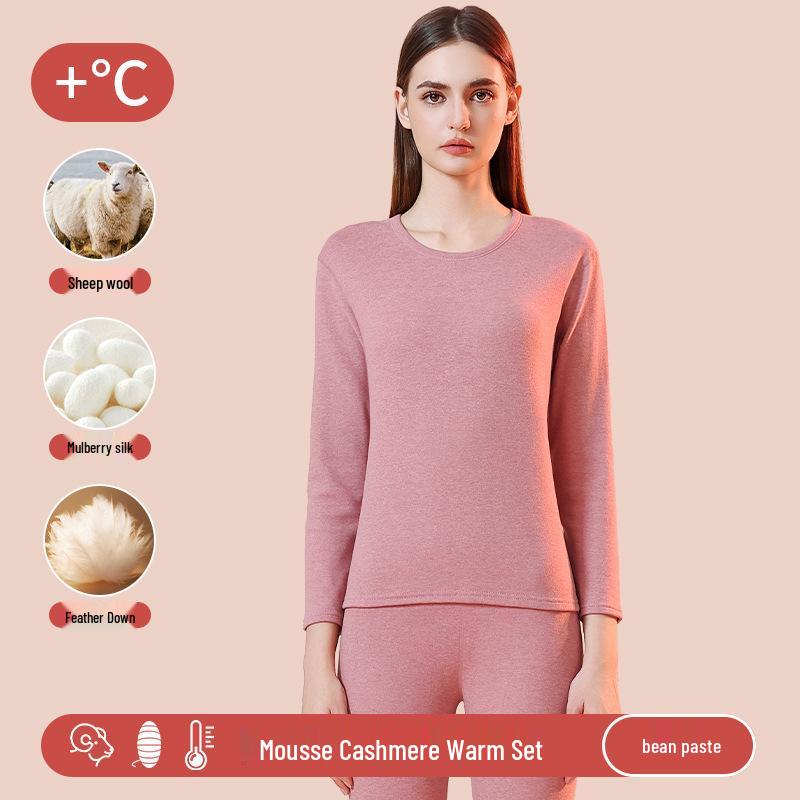 Men's and Women's Ultra-Thick Merino Wool Base Layer: Warm, Skin-Friendly, Round Neck Set for Autumn and Winter