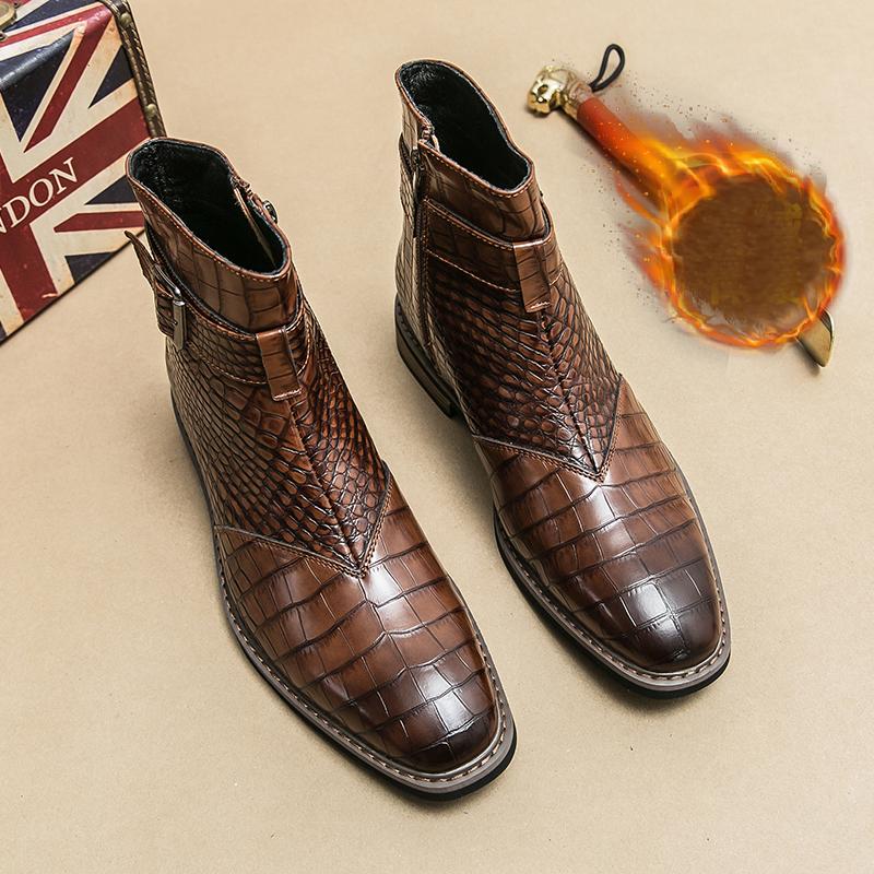 Men’s Winter Warm Chelsea Boots Motorcycle Boots Retro Dress Tuxedo Wedding Men Ankle Boots Plus Size