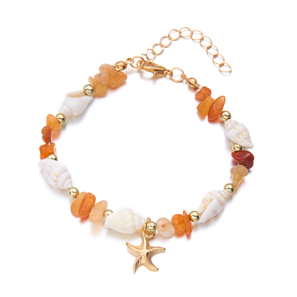 Bohemian Starfish Pendant Bracelet for Women Handmade Crushed Stone Beaded Bracelet Summer Beach Jewelry Travel Accessory Gift
