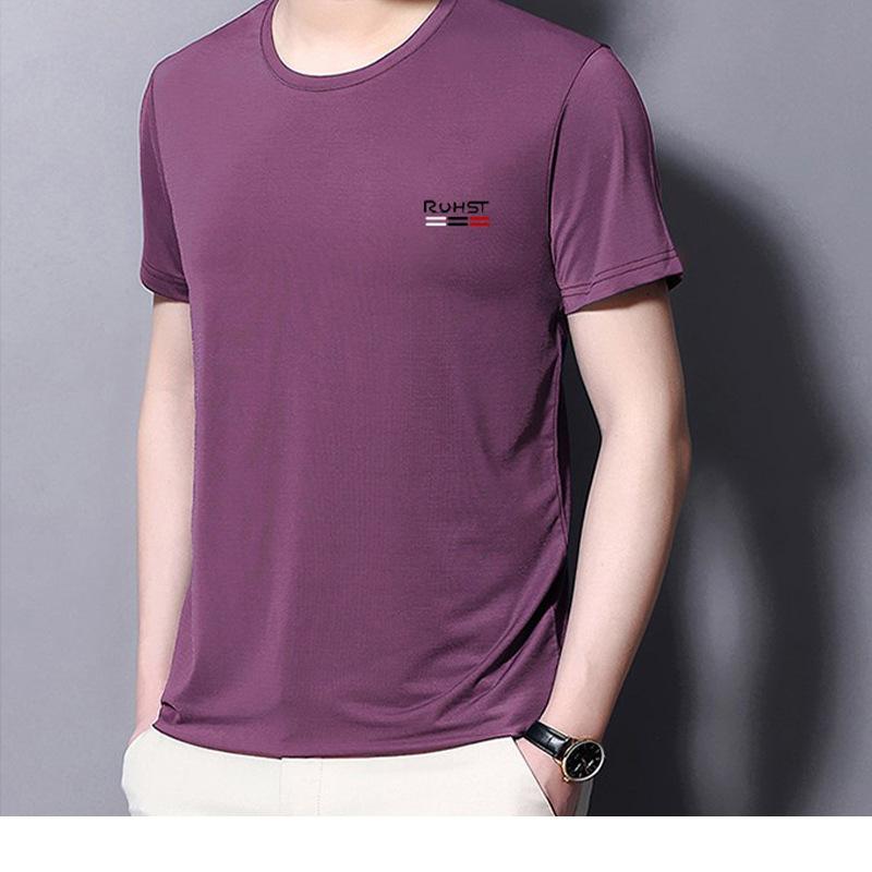 Letní Ice Silk Vysoce elastické Pánské sportovní a neformální tričko Pohodlné Prodyšné Rychleschnoucí Top