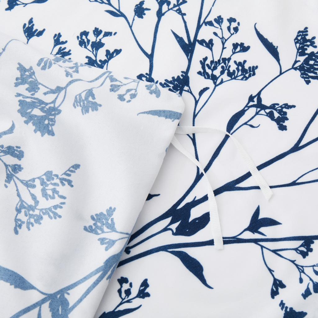 Floral Duvet Cover Set Queen Reversible Blue and White Flower Branches Leaf Print Comforter Cover Vintage Farmhouse Bedding Set