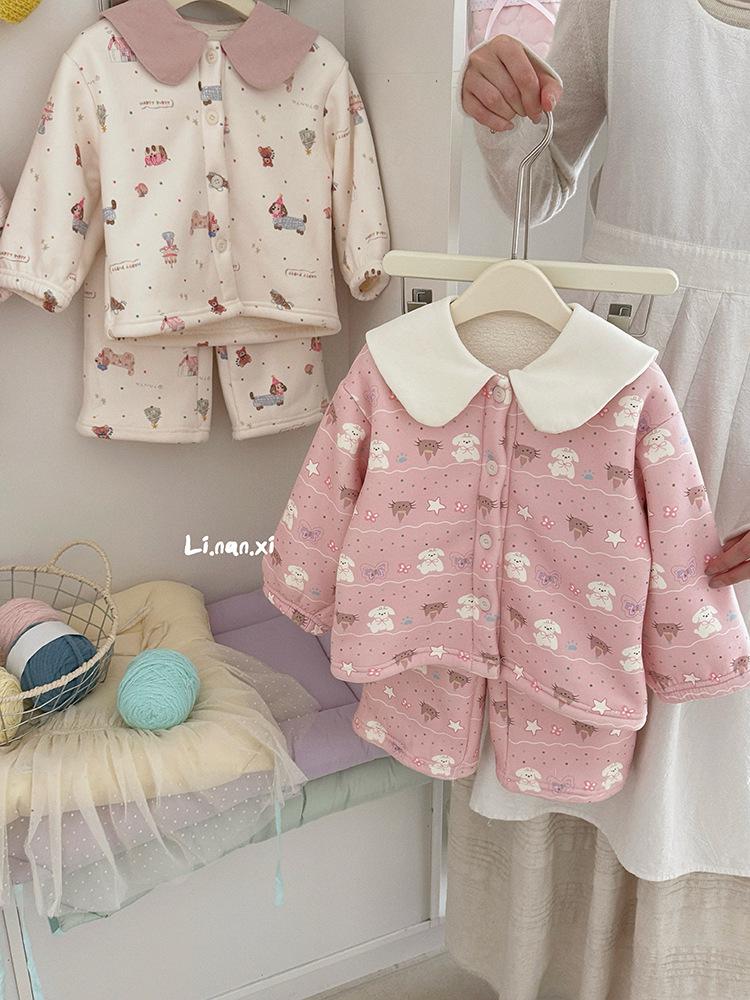 Girls' Winter Fleece-Lined Pajama Set - Comfortable & Warm 2025 New Style