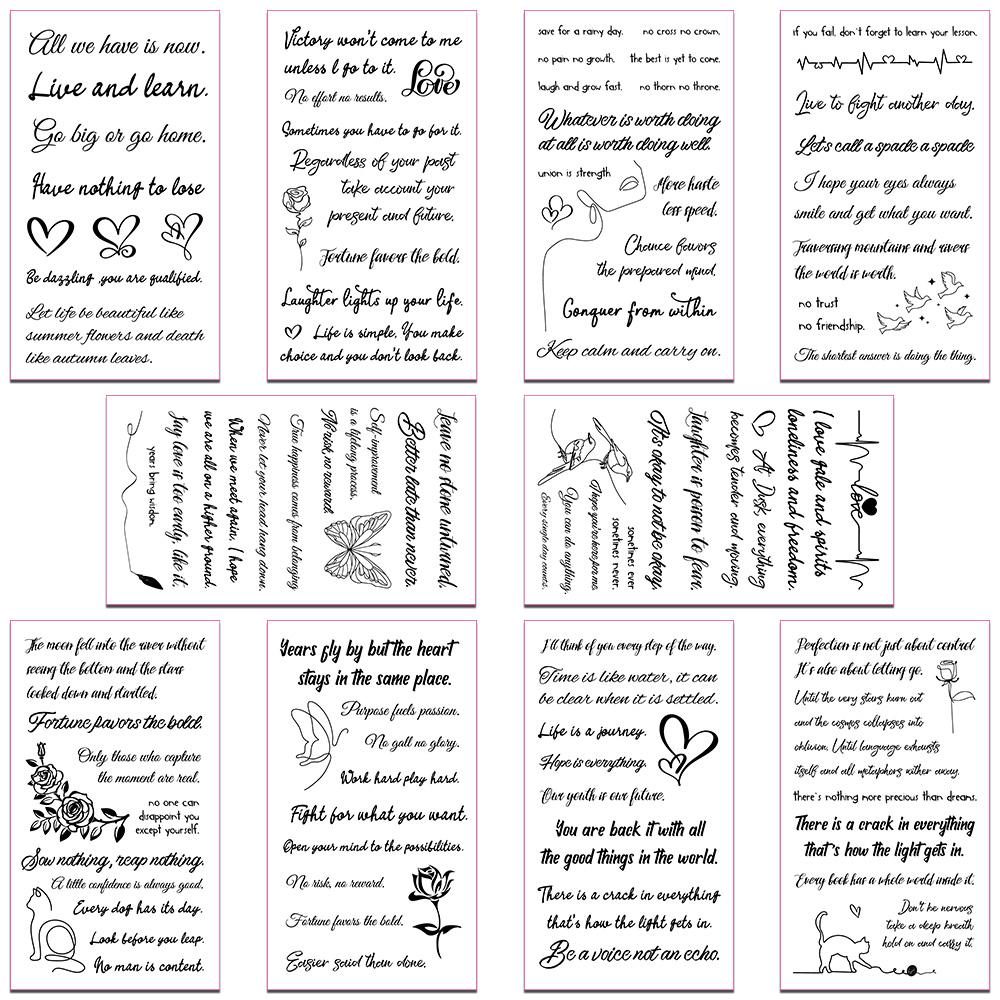 

10 листов черных английских цитат татуировки наклейки для рук лица тела временные поддельные водонепроницаемые татуировки наклейки детские подарки на вечеринку