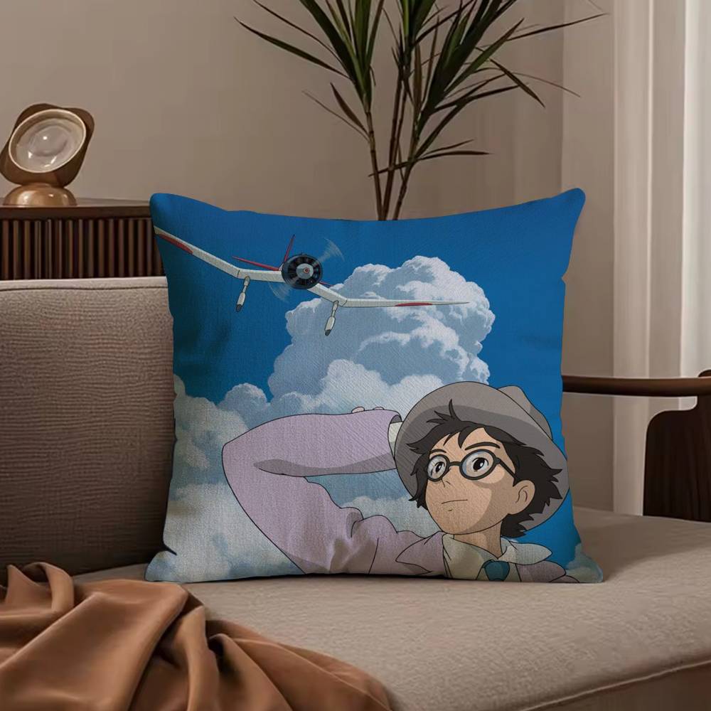 Cartoon W-Wind R-Rises Pillow Case Anti-dustmite Pillowcase Invisible zipper silky short plush Sofa cushion cover