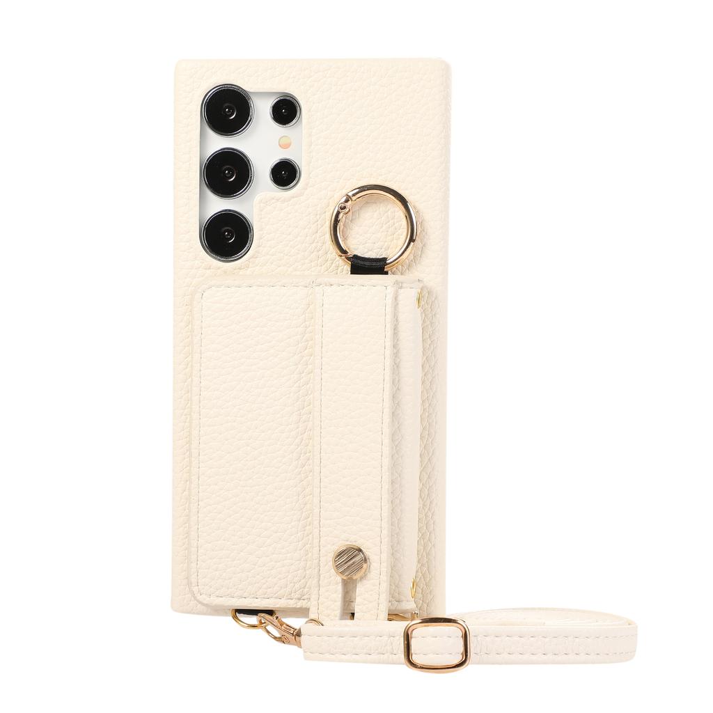 Polsband Crossbody Lederen Portemonnee Ringhouder Hoesje Voor Samsung Galaxy S24 Ultra S23 S21 Plus A15 A35 A55 A54 Lanyard Cover