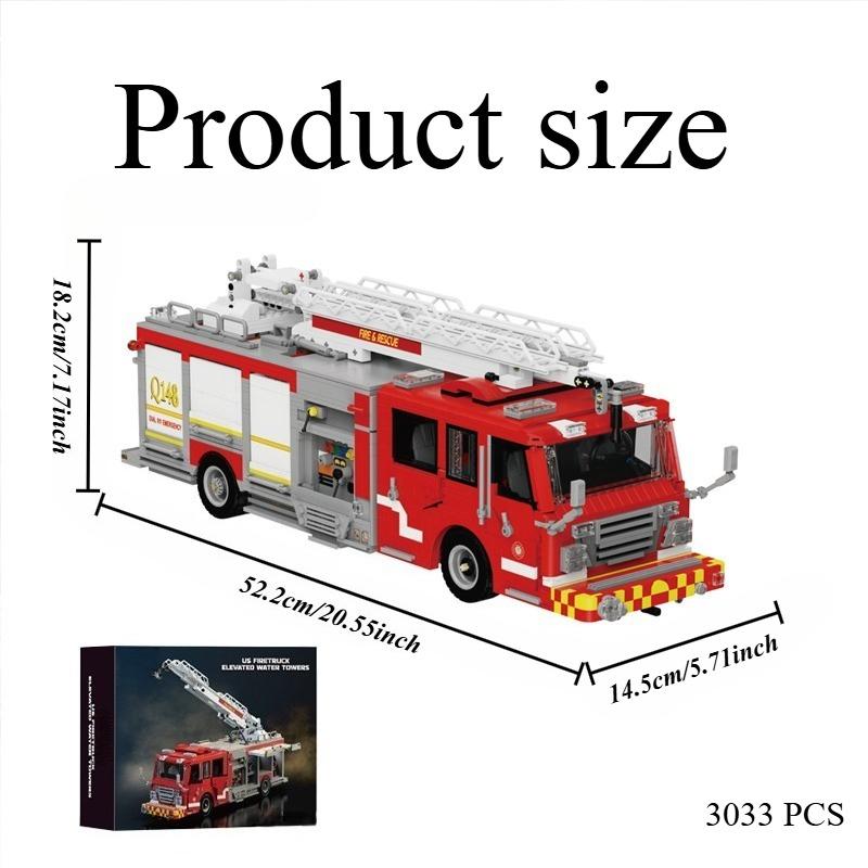 3033pcs American Style Fire Truck Building Blocks Sets MOC City Rescue Vehicle Blocks Model DIY Car Toys with Extendable Ladder