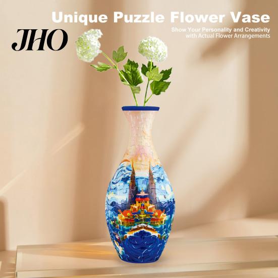 Handgefertigte Puzzle-Vase 3D-Puzzle DIY Blumenburg Meereswelle Boot Druck Florale Pflanzen Halter Behälter Kinder Lern-Bauspielzeug