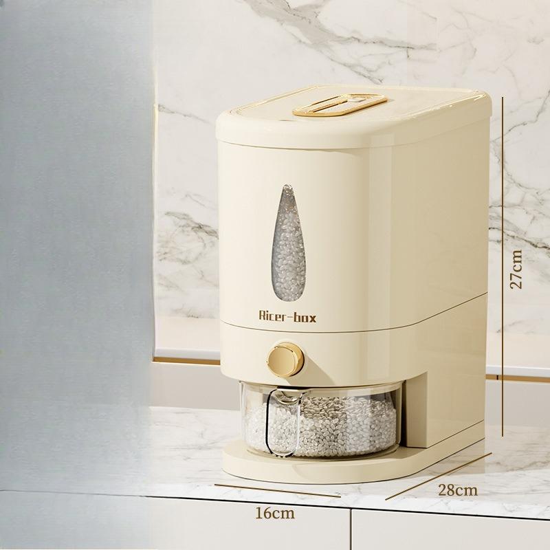 

Five-grain and Miscellaneous Grain Bucket, Kitchen Slit Rice Bucket, Insect-proof and Moisture-proof Rice Storage Bucket, Press-type Rice Bucket 5KG cream color