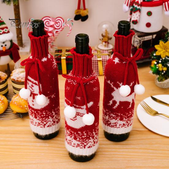 Wine Bottle Cover Soft Wear Resistant Santa Claus Snowman Christmas-themed Champagne Bottle Cover Knitted Wine Bottle Wrap