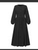 2024 Retro Puff Sleeve Dress: Elegant Solid Color Muslim Women's Clothing for Spring and Autumn