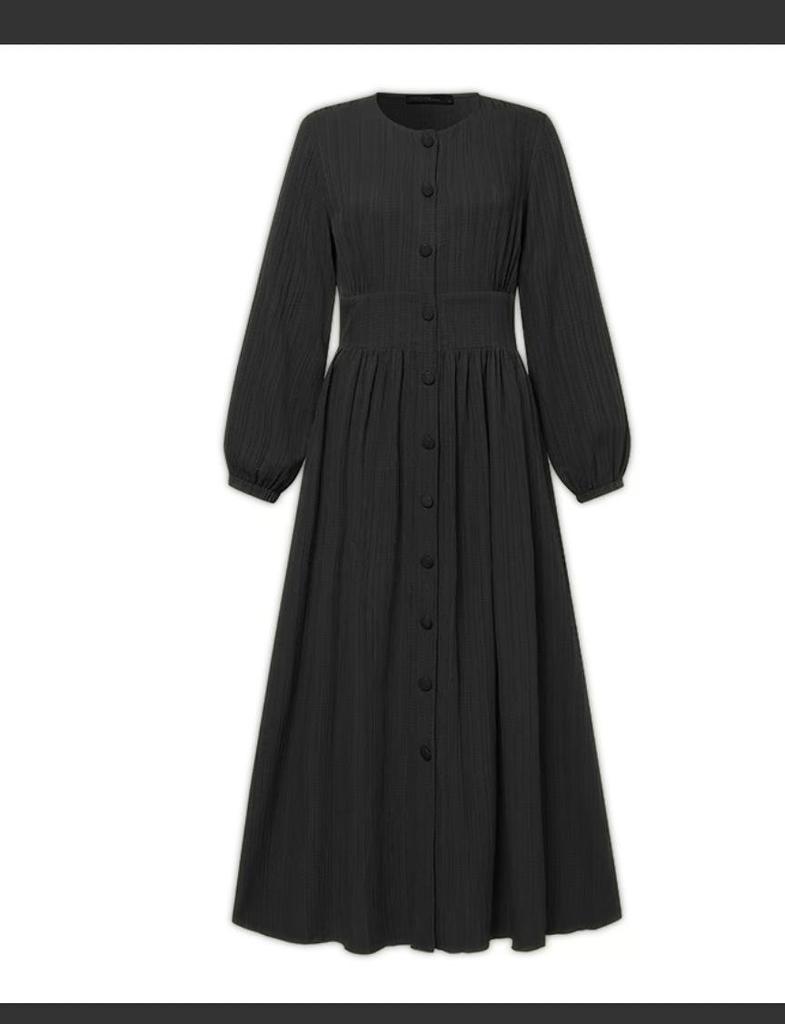 2024 Retro Puff Sleeve Dress: Elegant Solid Color Muslim Women's Clothing for Spring and Autumn