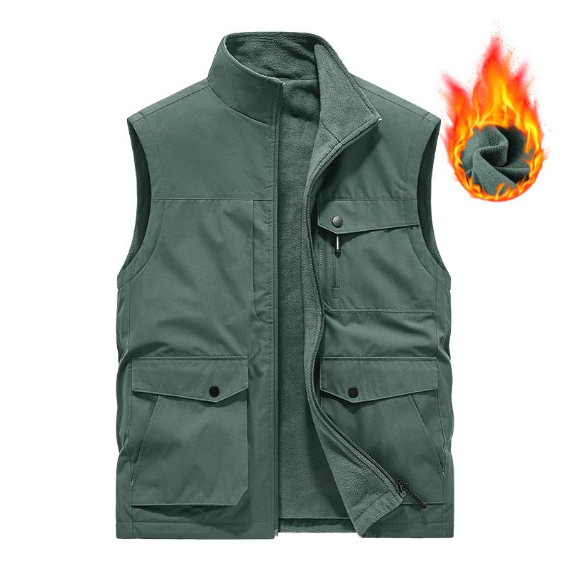 Spring New Men Waistcoat Men Leisure Solid Color Vest Young Middle-Aged Photography Fishing Casual Vest Fleece Jacket Male