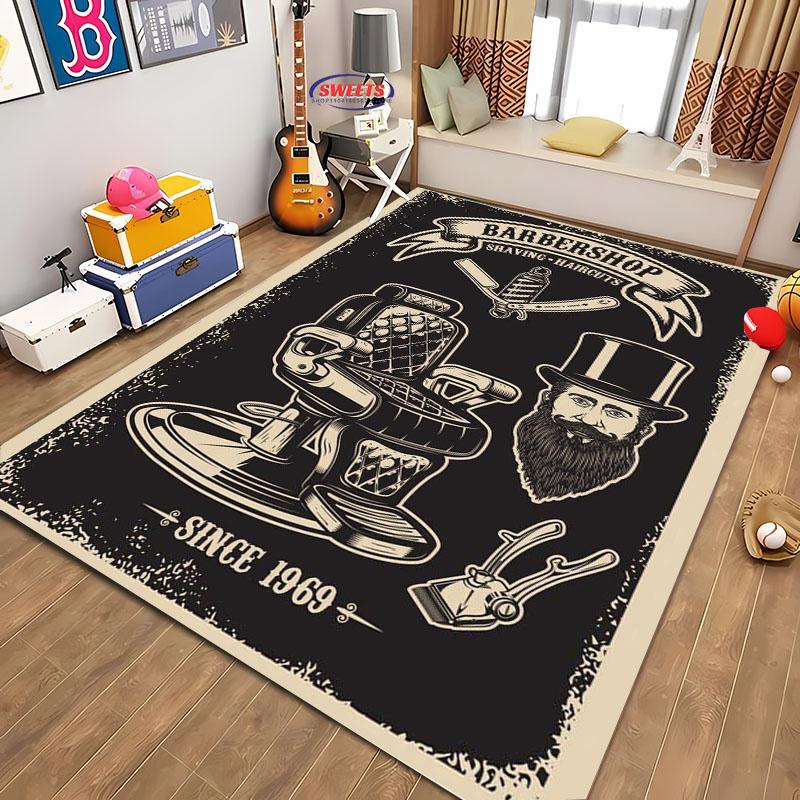 Barber Shop Sign Pattern Carpet,Living Room and Bedroom Household Items,Children's Room Sofa Mats, Doormat Floor  Anti-slip Rug