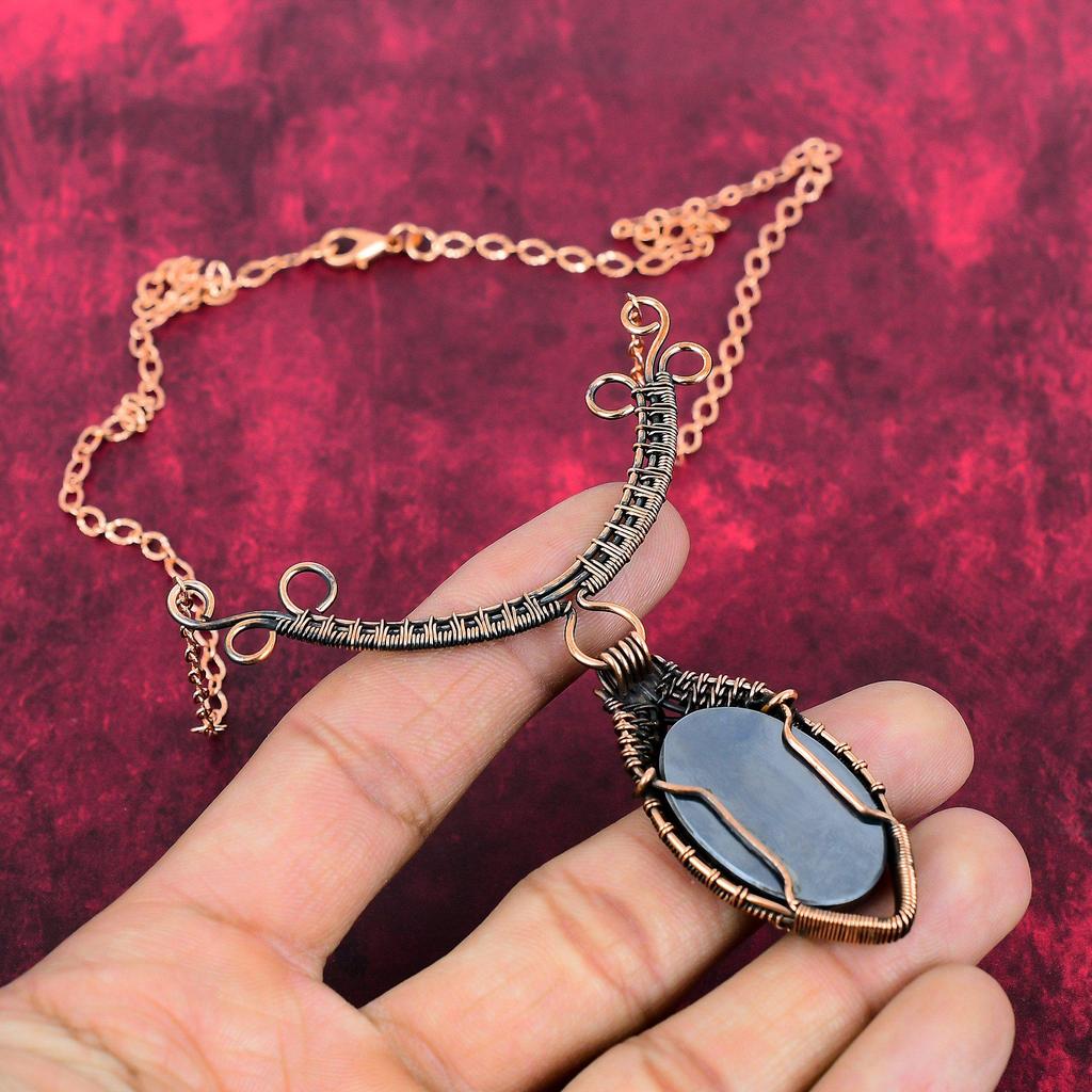 Shungite Necklace Copper Wire Wrapped Gemstone Necklace Adjustable Chain Necklace Copper Jewelry Handmade Necklace Designer Jewelry For Gift