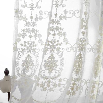 European Embossed Flower Sheer Curtain for Living Room 3D Embroidery Transparent Tulle Curtain for Bedroom Office Living Dining Room Bedroom
