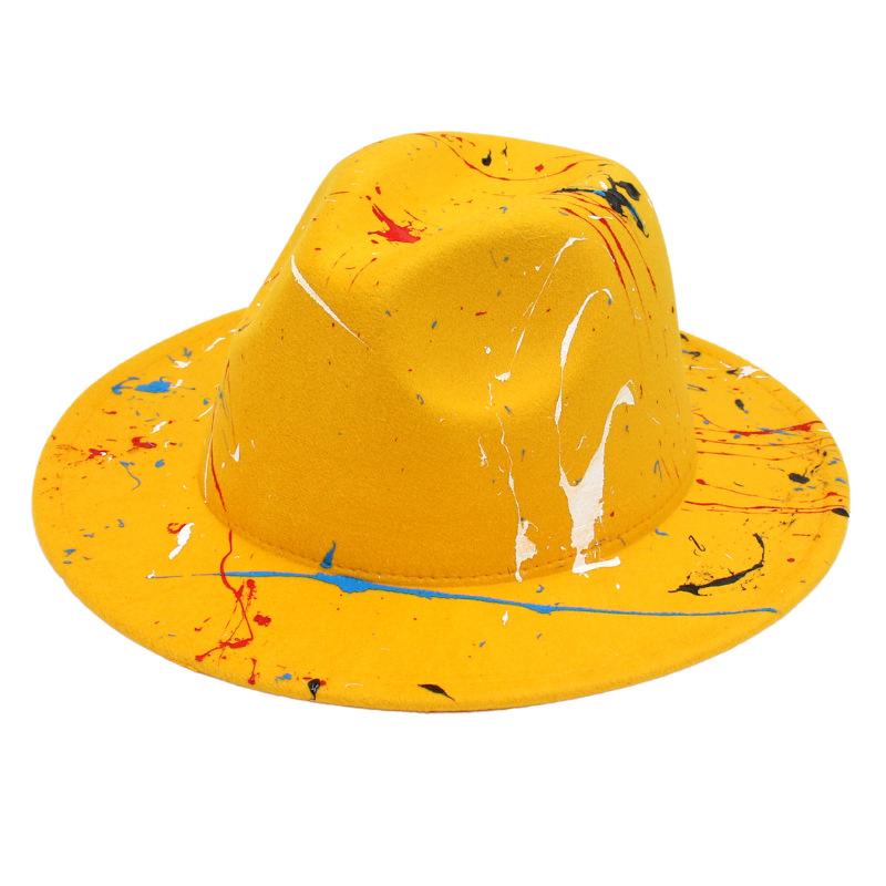 2022 New Paint Graffiti Artist Top Hat Foreign Trade Cross-Border Felt Hat Fashion Jazz Hat Fedorahat