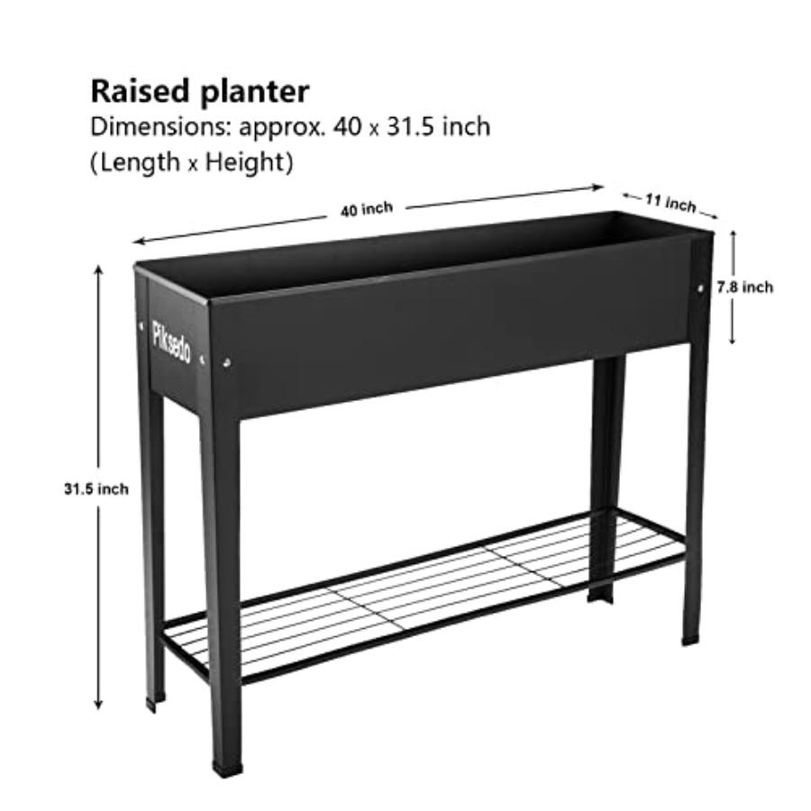 Raised Garden Bed Elevated Planter Metal Plant Box with Legs Standing Garden Stand Drainage Holes Frosted Black