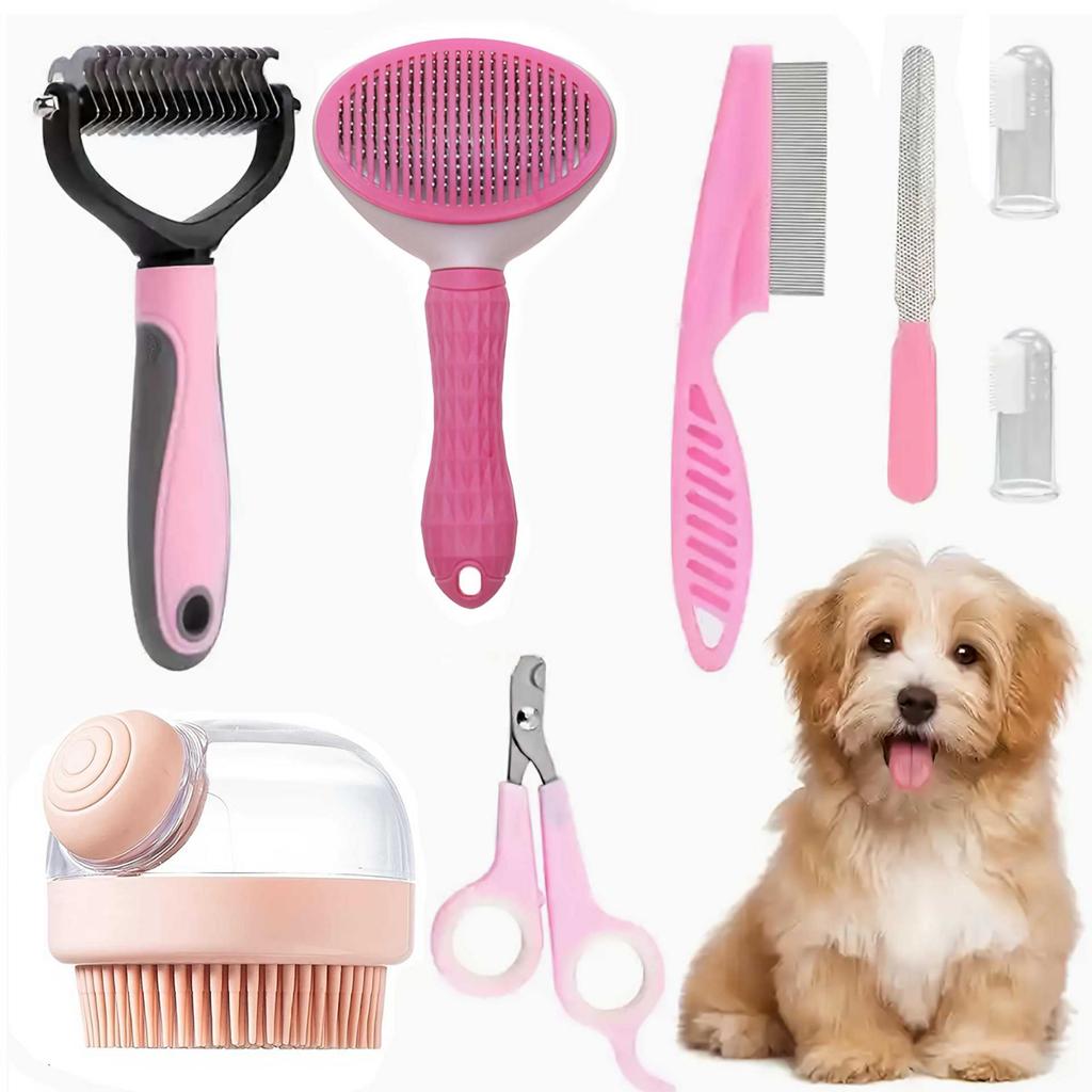 8-Piece Pet Grooming Brush and Scissors Set for Dogs and Cats,