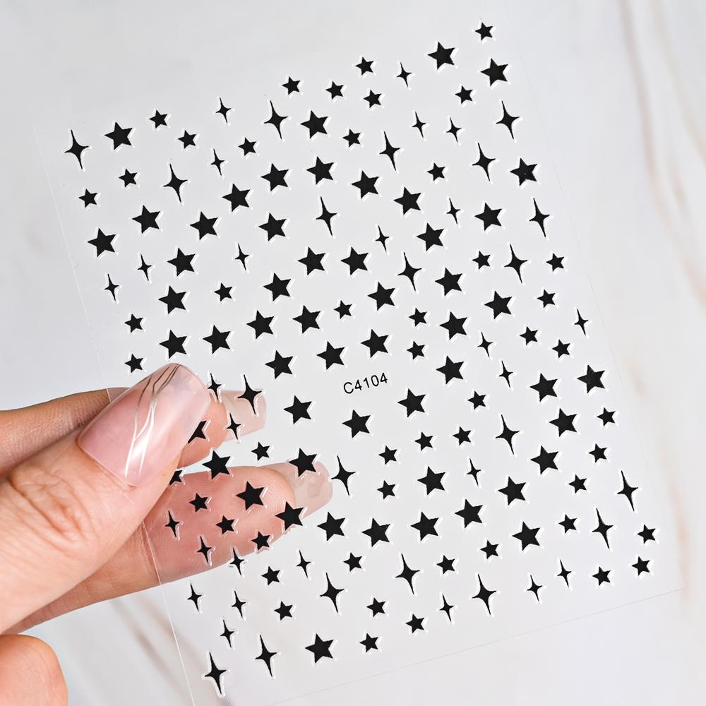Black White Star 3D Nail Art Sticker Y2K Pentagram Self-Adhesive Decals Laser Shiny Glitters Starlight Manicure Ornaments Slider