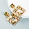 Alloy Geometric Layered Earrings With Sparkling Rhinestones For Fashion Women