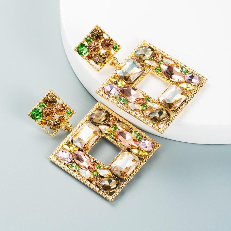 Alloy Geometric Layered Earrings With Sparkling Rhinestones For Fashion Women