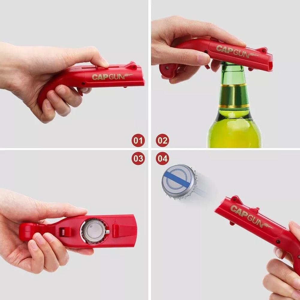 Beer Opener Launcher Bottle Portable Cap Gun Creative Flying Cap Bar Tool Drink Opening Gun Shaped Bottle Lids Shooter Red Gray