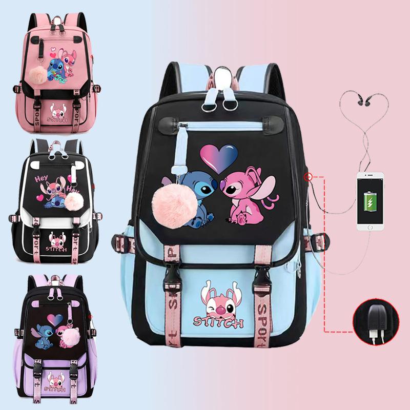 Children'S School Bag Contrasting Color Neutral Backpack Animation Printing Primary And Secondary School Students
