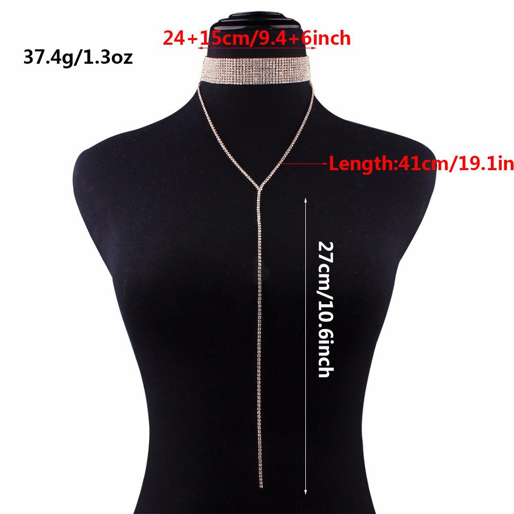 Colier retro cu lanț de gât cu diamante flash multistrat, tendință la modă, lanț de gât sudură completă cu diamant din aliaj popular pentru gât