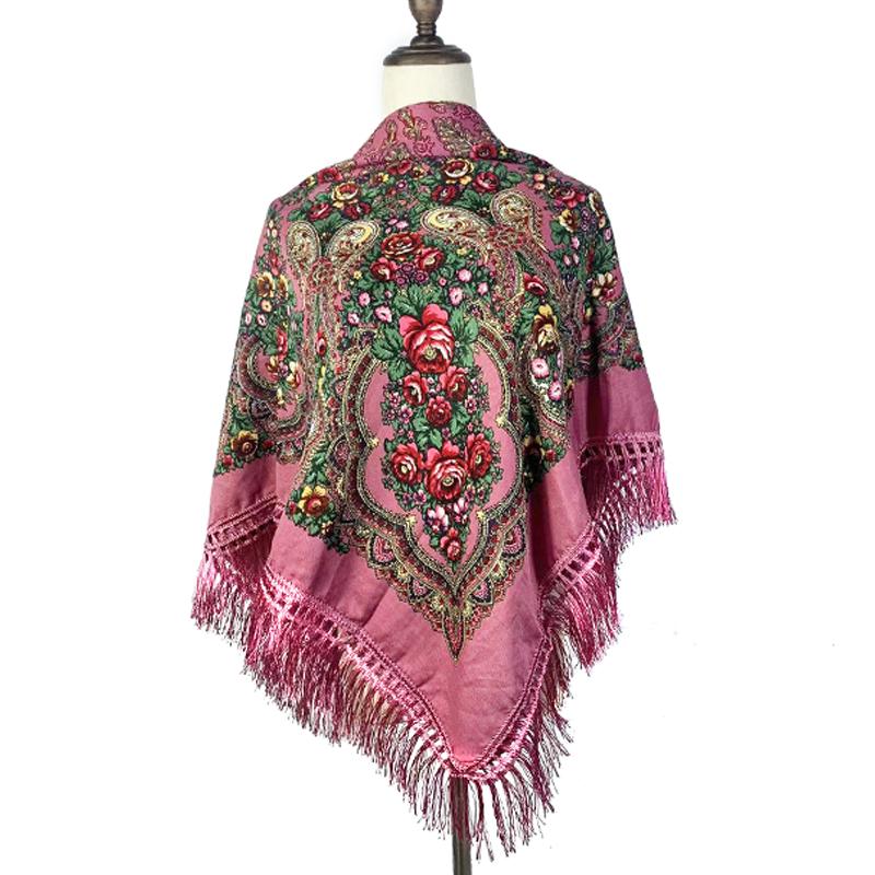 120*120Cm Russian Square Scarf Traditional Ukrainian Fringed Shawl Ethnic Travel Shawls Babushka Handkerchief Hijab Head Wraps