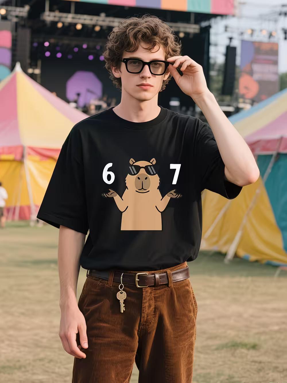 67 Meme Capybara Shirt 6 7 Hand Gesture Slang Six Seven T-shirt XXXL