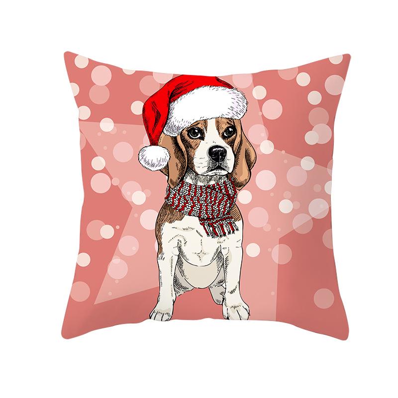 Pet Print Christmas Peach Skin Pillow Cover Bedside Cushion Cover Sofa Cushion Cover