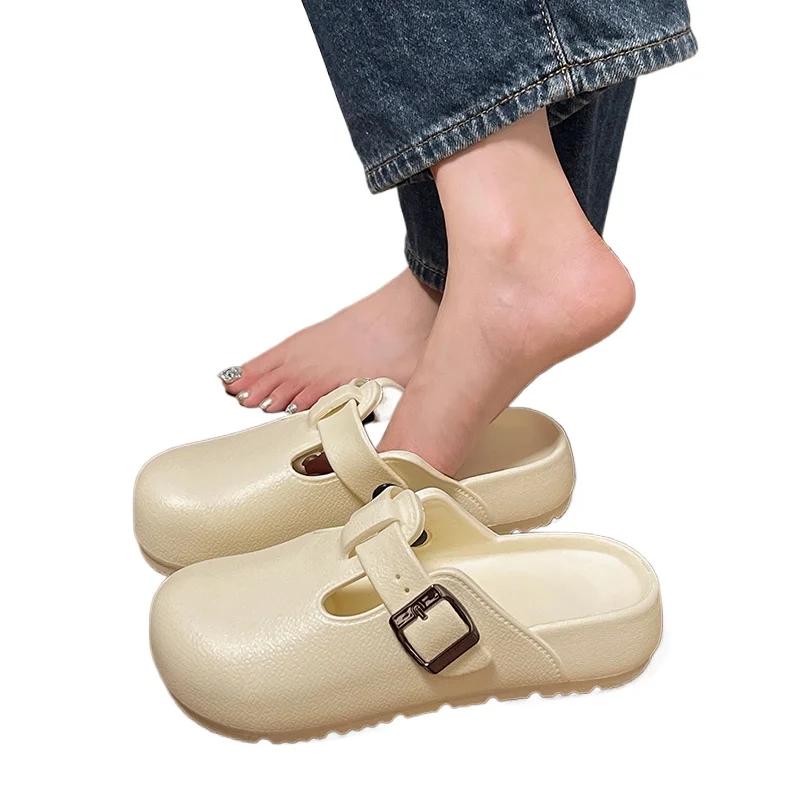 2024 Style Slippers for Women Summer Solid Color Thick-soled Casual Slippers Non-slip Household Slippers Women's Flat Zapatos
