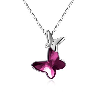 AOBOCO Sterling Silver Chase Butterfly Pendant Necklace with Austrian Crystal Decoration - A Wonderful Anniversary or Birthday Butterfly Jewelry Gift