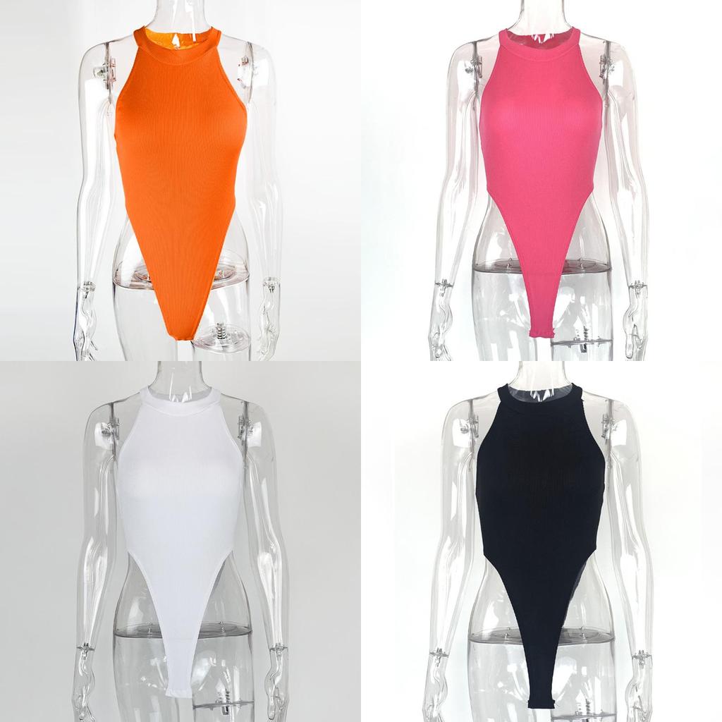 Summer Womens Sleeveless Bodysuit With High Slit And Round Neck For Party Wear