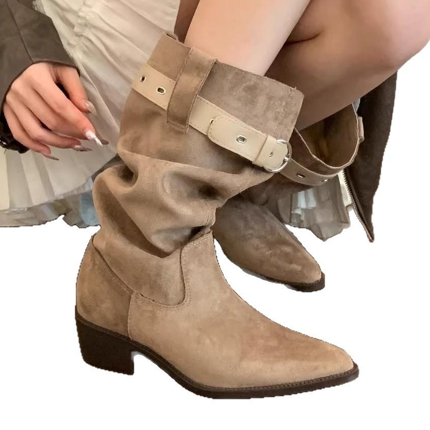 Pile Martin boots women's 2025 new autumn thick-bottomed wasteland wind tube Xinjiang tourism western cowboy knight boots
